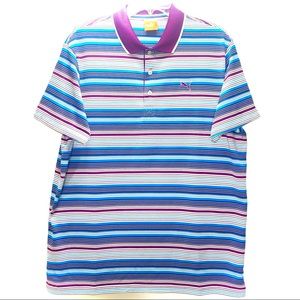 Puma Dry Cell Golf Shirt Mens Striped Short Sleeve Polo Purple Blue White Size L